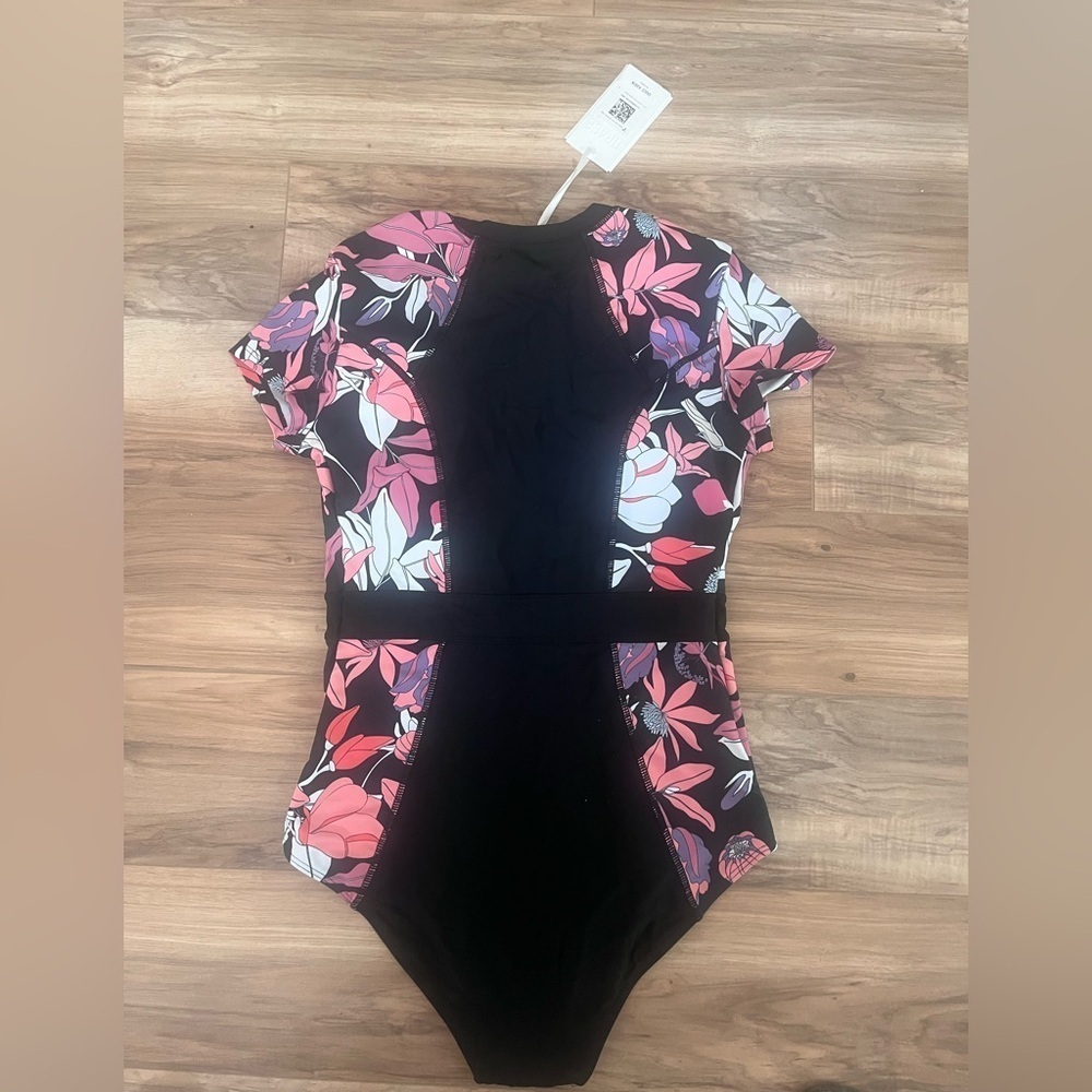 Grace Karin One Piece Swimwear Size M Rashguard Pink Zip Front Bathing Suit NEW - Picture 2 of 4